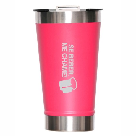 CANECA, COPOS E TAÇAS COPOS COPOS TÉRMICOS MODELO COM ABRIDOR 470ML ROSA PINK 5 un. - Preto e branco frente