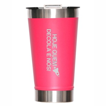 CANECA, COPOS E TAÇAS COPOS COPOS TÉRMICOS MODELO COM ABRIDOR 470ML ROSA PINK Preto e branco frente - 1 un.