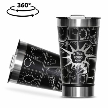 CANECA, COPOS E TAÇAS COPOS COPOS TÉRMICOS MODELO COM ABRIDOR GRAVAÇÃO 360 470ML Preto e branco frente - 10 un.