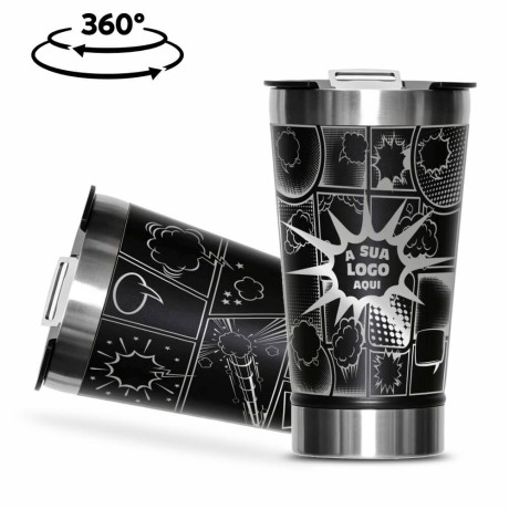 CANECA, COPOS E TAÇAS COPOS COPOS TÉRMICOS MODELO COM ABRIDOR GRAVAÇÃO 360 470ML Preto e branco frente - 10 un.