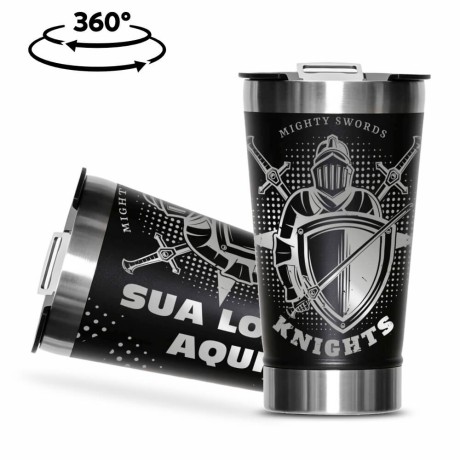 CANECA, COPOS E TAÇAS COPOS COPOS TÉRMICOS MODELO COM ABRIDOR GRAVAÇÃO 360 470ML Preto e branco frente - 1 un.