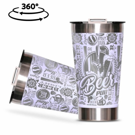 CANECA, COPOS E TAÇAS COPOS COPOS TÉRMICOS MODELO COM ABRIDOR GRAVAÇÃO 360 470ML Preto e branco frente - 5 un.