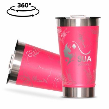 CANECA, COPOS E TAÇAS COPOS COPOS TÉRMICOS MODELO COM ABRIDOR GRAVAÇÃO 360 470ML Preto e branco frente - 5 un.
