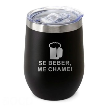 CANECA, COPOS E TAÇAS COPOS COPOS TÉRMICOS MODELO CUIA COM TAMPA GRAVAÇÃO FRONTAL 360ML Preto e branco frente - 5 un.
