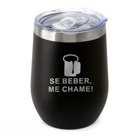 CANECA, COPOS E TAÇAS COPOS COPOS TÉRMICOS MODELO CUIA COM TAMPA GRAVAÇÃO FRONTAL 360ML Preto e branco frente - 5 un.