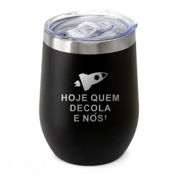 CANECA, COPOS E TAÇAS COPOS COPOS TÉRMICOS MODELO CUIA COM TAMPA GRAVAÇÃO FRONTAL 360ML Preto e branco frente - 10 un.