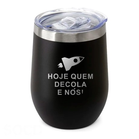 CANECA, COPOS E TAÇAS COPOS COPOS TÉRMICOS MODELO CUIA COM TAMPA GRAVAÇÃO FRONTAL 360ML Preto e branco frente - 10 un.