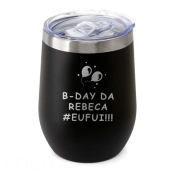 CANECA, COPOS E TAÇAS COPOS COPOS TÉRMICOS MODELO CUIA COM TAMPA GRAVAÇÃO FRONTAL 360ML Preto e branco frente - 1 un.