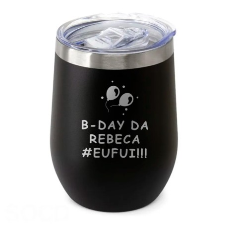 CANECA, COPOS E TAÇAS COPOS COPOS TÉRMICOS MODELO CUIA COM TAMPA GRAVAÇÃO FRONTAL 360ML Preto e branco frente - 1 un.
