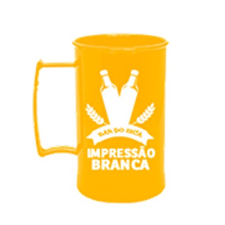 CANECAS E COPOS CANECAS PLÁSTICAS CHOPP 300ML IMPRESSÃO 1 COR LEITOSA AMARELO Preto e branco frente - 50 un.