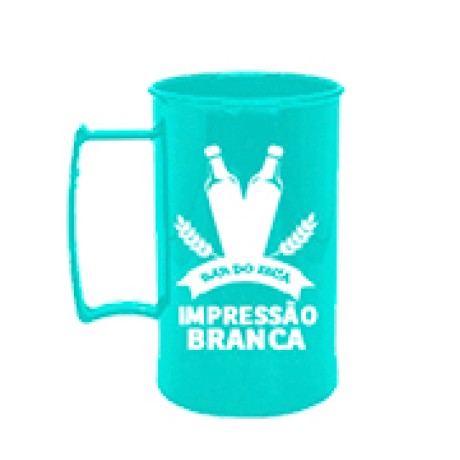 CANECAS E COPOS CANECAS PLÁSTICAS CHOPP 300ML IMPRESSÃO 1 COR LEITOSA AZUL TIFFANY Preto e branco frente - 50 un.