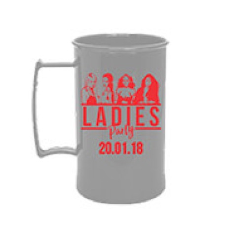 CANECAS E COPOS CANECAS PLÁSTICAS CHOPP 300ML IMPRESSÃO 1 COR LEITOSA PRATA 500 un. - Preto e branco frente