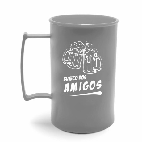 CANECAS E COPOS CANECAS PLÁSTICAS CHOPP 300ML IMPRESSÃO 1 COR LEITOSA PRATA Preto e branco frente - 100 un.