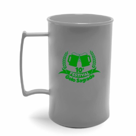 CANECAS E COPOS CANECAS PLÁSTICAS CHOPP 300ML IMPRESSÃO 1 COR LEITOSA PRATA Preto e branco frente - 50 un.