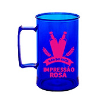 CANECAS E COPOS CANECAS PLÁSTICAS CHOPP 300ML IMPRESSÃO 1 COR TRANSPARENTE AZUL 3000 un. - Preto e branco frente