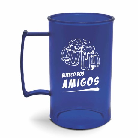 CANECAS E COPOS CANECAS PLÁSTICAS CHOPP 300ML IMPRESSÃO 1 COR TRANSPARENTE AZUL 50 un. - Preto e branco frente