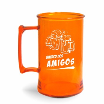 CANECAS E COPOS CANECAS PLÁSTICAS CHOPP 300ML IMPRESSÃO 1 COR TRANSPARENTE LARANJA 50 un. - Preto e branco frente