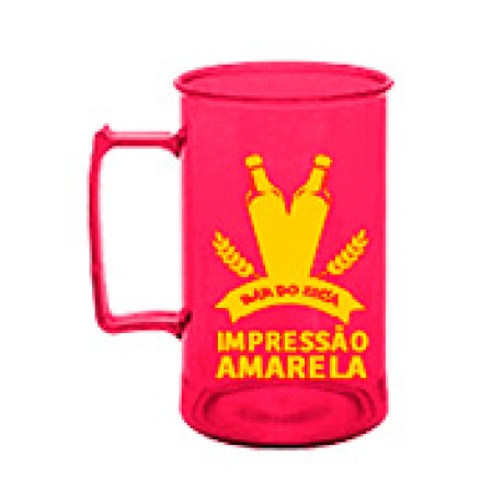 CANECAS E COPOS CANECAS PLÁSTICAS CHOPP 300ML IMPRESSÃO 1 COR TRANSPARENTE ROSA 500 un. - Preto e branco frente