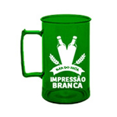 CANECAS E COPOS CANECAS PLÁSTICAS CHOPP 300ML IMPRESSÃO 1 COR TRANSPARENTE VERDE Preto e branco frente - 50 un.