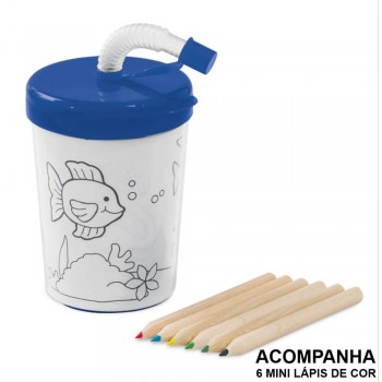 CANECAS E COPOS COPO PARA VIAGEM PADRÃO PP E PS 200ML PARA COLORIR COM TAMPA AZUL 25 un.