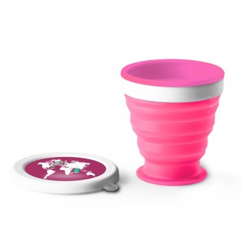 CANECAS E COPOS COPO PARA VIAGEM PERSONALIZADO DOBRÁVEL EM SILICONE 240ML ROSA Colorido frente - 5 un.