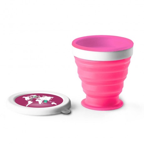 CANECAS E COPOS COPO PARA VIAGEM PERSONALIZADO DOBRÁVEL EM SILICONE 240ML ROSA Colorido frente - 5 un.