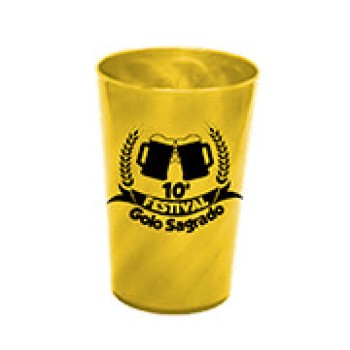 CANECAS E COPOS COPOS PLÁSTICOS COPO TWISTER 600ML IMPRESSÃO 1 COR LEITOSO AMARELO NEON 300 un. - Preto e branco frente