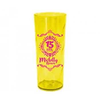 CANECAS E COPOS COPOS PLÁSTICOS LONG DRINK 350ML IMPRESSÃO 1 COR TRANSPARENTE AMARELO Preto e branco frente - 100 un.