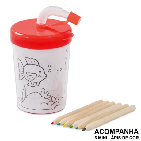 PRODUTOS SEM PERSONALIZAÇÃO CANECAS E COPOS COPOS PARA VIAGEM PP E PS 200ML PARA COLORIR COM TAMPA VERMELHA 100 un.