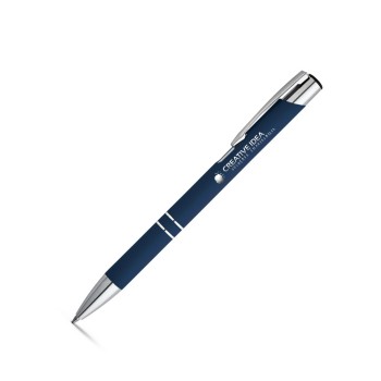 CANETAS GRAVAÇÃO A LASER LINHA PREMIUM BETA SOFT ACABAMENTO EMBORRACHADO AZUL Preto e branco frente - 10 un.