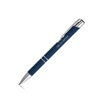 CANETAS GRAVAÇÃO A LASER LINHA PREMIUM BETA SOFT ACABAMENTO EMBORRACHADO AZUL Preto e branco frente - 50 un.