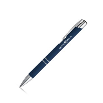 CANETAS GRAVAÇÃO A LASER LINHA PREMIUM BETA SOFT ACABAMENTO EMBORRACHADO AZUL Preto e branco frente - 25 un.
