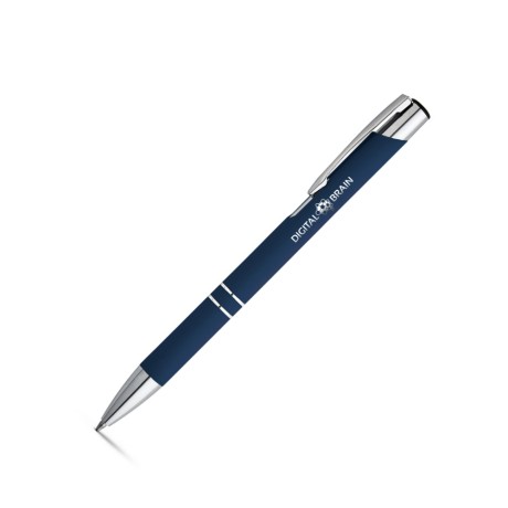 CANETAS GRAVAÇÃO A LASER LINHA PREMIUM BETA SOFT ACABAMENTO EMBORRACHADO AZUL Preto e branco frente - 25 un.