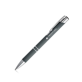 CANETAS GRAVAÇÃO A LASER LINHA PREMIUM BETA SOFT ACABAMENTO EMBORRACHADO CINZA Preto e branco frente - 10 un.