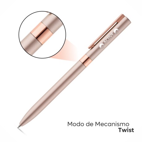 CANETAS GRAVAÇÃO A LASER LINHA PREMIUM CLARE ROSA CLARO Preto e branco frente - 100 un.