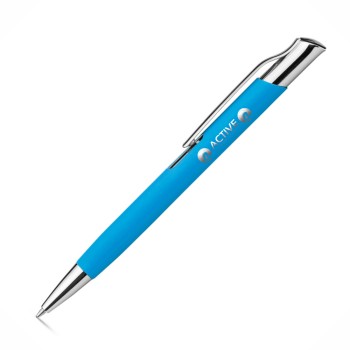 CANETAS GRAVAÇÃO A LASER LINHA PREMIUM OLAF SOFT AZUL CLARA Preto e branco frente - 100 un.