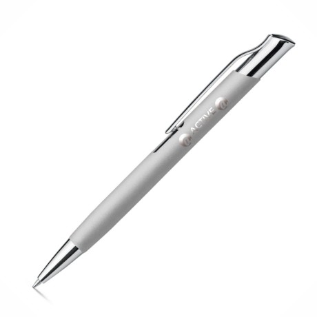 CANETAS GRAVAÇÃO A LASER LINHA PREMIUM OLAF SOFT CROMADA SATINADA Preto e branco frente - 100 un.