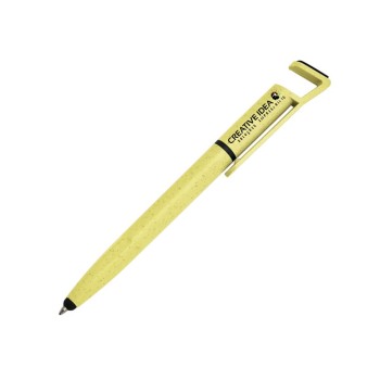 CANETAS IMPRESSÃO COLORIDA ECOLÓGICAS BAMBU MULTIFUNÇÃO SUPORTE DE CELULAR AMARELO Colorido frente e verso - 10 un.