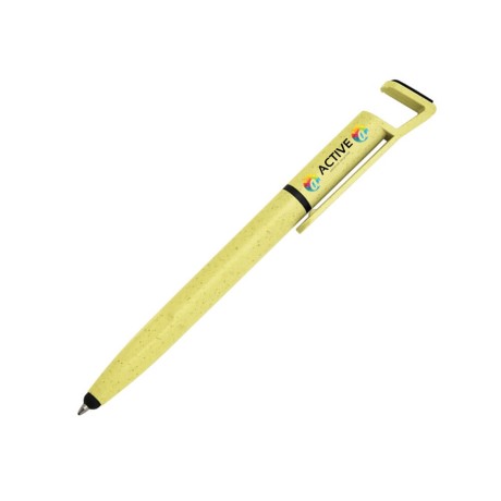 CANETAS IMPRESSÃO COLORIDA ECOLÓGICAS BAMBU MULTIFUNÇÃO SUPORTE DE CELULAR AMARELO Colorido frente e verso - 100 un.