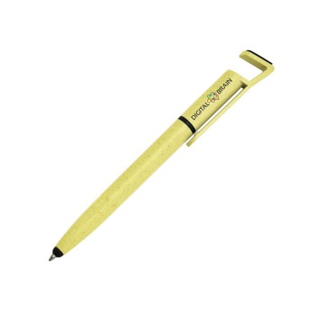 CANETAS IMPRESSÃO COLORIDA ECOLÓGICAS BAMBU MULTIFUNÇÃO SUPORTE DE CELULAR AMARELO Colorido frente e verso - 25 un.