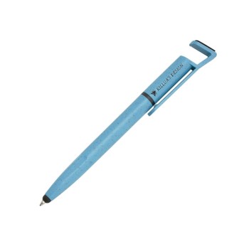 CANETAS IMPRESSÃO COLORIDA ECOLÓGICAS BAMBU MULTIFUNÇÃO SUPORTE DE CELULAR AZUL Colorido frente - 50 un.