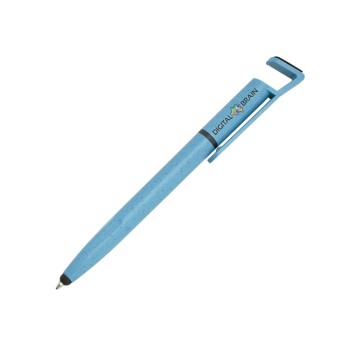 CANETAS IMPRESSÃO COLORIDA ECOLÓGICAS BAMBU MULTIFUNÇÃO SUPORTE DE CELULAR AZUL Colorido frente e verso - 25 un.