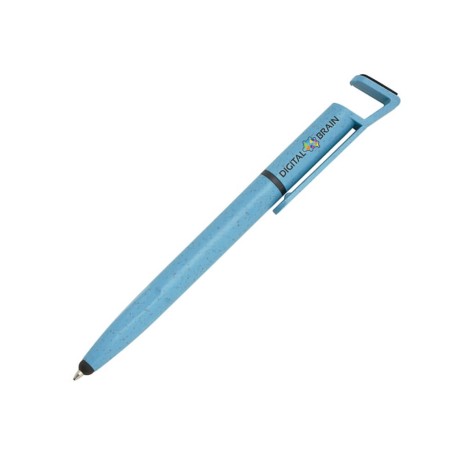 CANETAS IMPRESSÃO COLORIDA ECOLÓGICAS BAMBU MULTIFUNÇÃO SUPORTE DE CELULAR AZUL Colorido frente e verso - 25 un.