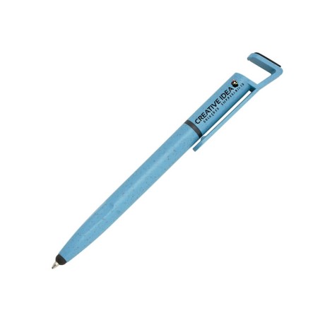 CANETAS IMPRESSÃO COLORIDA ECOLÓGICAS BAMBU MULTIFUNÇÃO SUPORTE DE CELULAR AZUL Colorido frente e verso - 10 un.