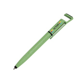 CANETAS IMPRESSÃO COLORIDA ECOLÓGICAS BAMBU MULTIFUNÇÃO SUPORTE DE CELULAR VERDE Colorido frente e verso - 100 un.