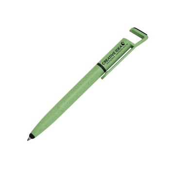 CANETAS IMPRESSÃO COLORIDA ECOLÓGICAS BAMBU MULTIFUNÇÃO SUPORTE DE CELULAR VERDE Colorido frente - 10 un.