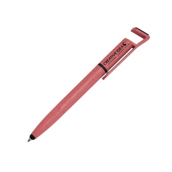 CANETAS IMPRESSÃO COLORIDA ECOLÓGICAS BAMBU MULTIFUNÇÃO SUPORTE DE CELULAR VERMELHO Colorido frente - 10 un.