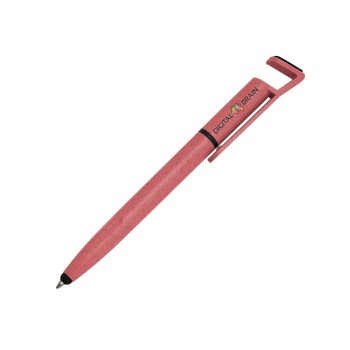 CANETAS IMPRESSÃO COLORIDA ECOLÓGICAS BAMBU MULTIFUNÇÃO SUPORTE DE CELULAR VERMELHO Colorido frente e verso - 25 un.