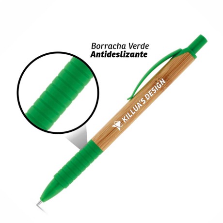 CANETAS IMPRESSÃO COLORIDA ECOLÓGICAS BAMBU PATI VERDE Colorido frente - 25 un.