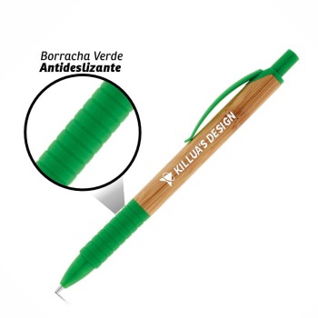 CANETAS IMPRESSÃO COLORIDA ECOLÓGICAS BAMBU PATI VERDE Colorido frente - 25 un.